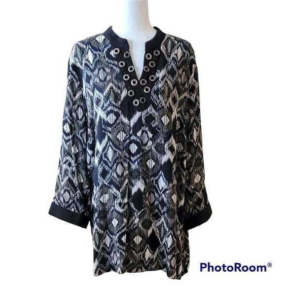 Vintage Sag Harbor Oversized Aztec Southwestern Longline Tunic Cover Up Sz XL - Picture 1 of 9